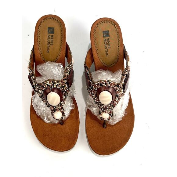 White Mountain Beaded Wedge Thong Sandals Women's 8.5 M Boho Flip Flops Festival - Picture 6 of 14